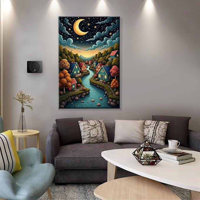 JOOZ Landscape Paint by Numbers Kit for Adults with Frame Moon Paint by Number with Easel Lake Adult Paint by Number Kits Framed Canvas Oil Painting Kits for Home Wall Decor 8x12 Inch