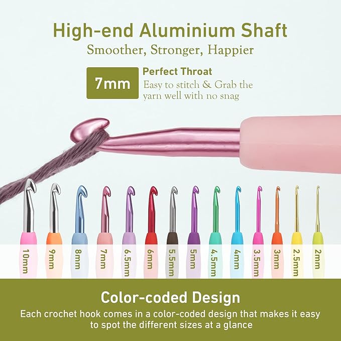 7mm Crochet Hook, Supers Smooth 7 mm Ergonomic Crochet Hooks for Beginner, Comfort for Arthritic, 1 Pack