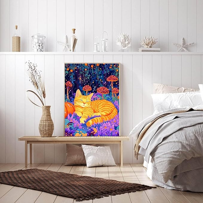 igoodom Cat Diamond Art Kits for Adults, Cat Diamond Painting Kit, Full Drill Round Diamond Art Kits, DIY Gem Art and Crafts for Home Wall Decor Gift 12x16inch