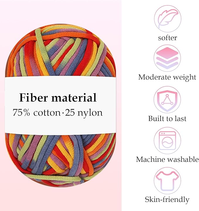 Crochet Yarn Kit 8 Pack - Rainbow Beginners Set, Rainbow Cotton-Nylon Blend, DIY 3x50g, Easy-to-See Stitches, Craft Yarn Supply for Knitting & Crocheting