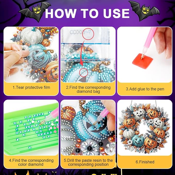 MUNORIAY Diamond Art Hanging Kit for Adult,Special Shaped Rhinestone,5D DIY Acrylic Double Sided Diamond Art Painting Window Pendants,Home Garden Wall Decor Hanging Ornament(Halloween Pumpkin)