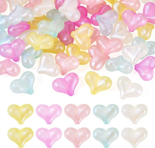 FASHEWELRY 50Pcs Rainbow Acrylic Heart Beads Glitter Heart Pastel Bead Candy Color Conversation Pony Beading Bulk for Valentine Day Jewelry Making Bracelet Keychains