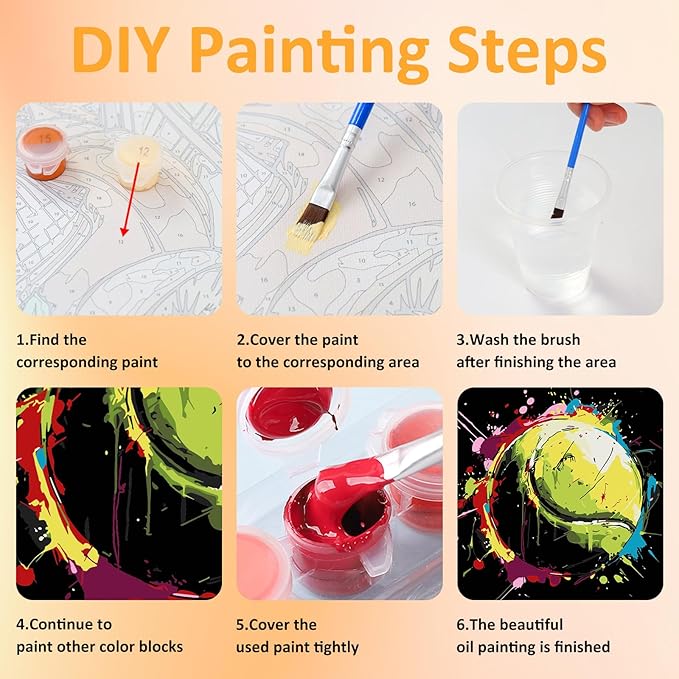 Paint by Numbers Kit for Kids with Frame, Tennis Paint by Numbers for Kids Ages 4-8-12, DIY Tennis Acrylic Oil Painting for Home Wall Art Decor Gift 7.8x7.8 inch (with Frame Easel)