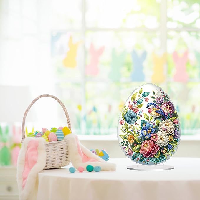 DIY Dot Diamond Desktop Easter Creative Ornaments Diamond Art Painting by Number Embroidery Arts and Crafts Easter for Home Office Garden Decoration (Single Side Dot Diamond)-#02-Easter Egg