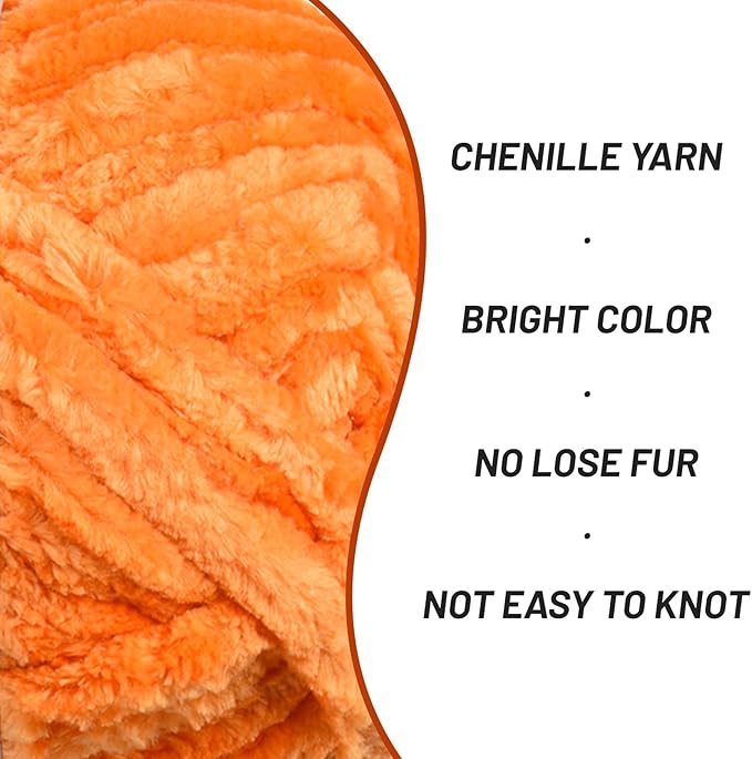 Fuzzy Chunky Chenille Yarn for Crocheting，Soft Plush Yarn for Hand Knitting，Bulky 3x100g（3x49.2 yd） Baby Blanket Yarn for Crocheting Amigurumi Yarns，Crochet Fluffy Velvet Yarns (Orange)