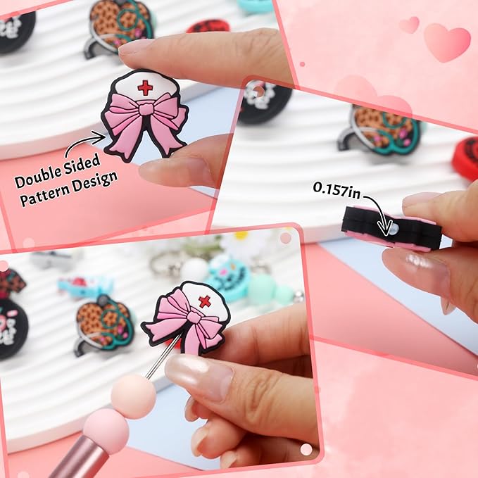 12pcs Nurse Silicone Focal Beads Silicone for Keychain Making Beads for Pens Shape for Bracelet Necklace Crafts （Nurse）