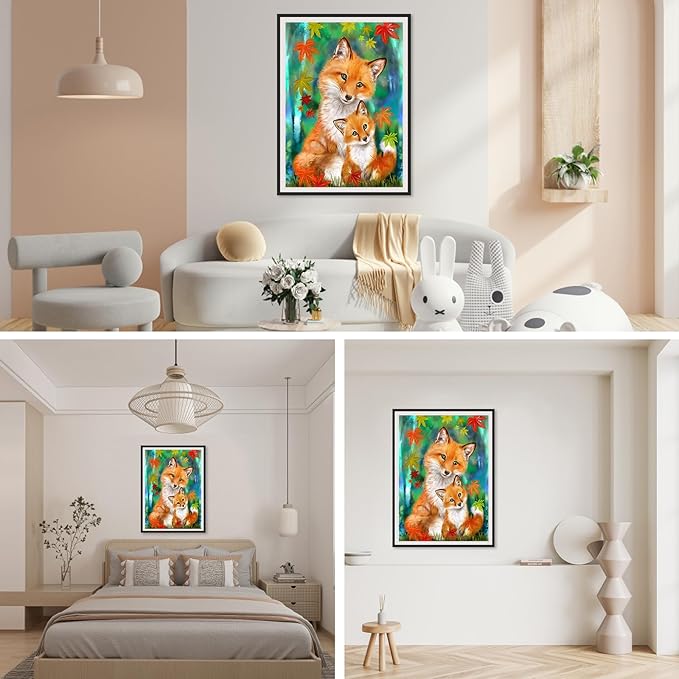 SENQAO Fox Diamond Painting Kits for Adults, Animal DIY Diamond Art Kits Full Round Drill Fox Diamond Art Kit for Kids Beginners, Crystal Picture Gem Art for Home Wall Decor 12x16In