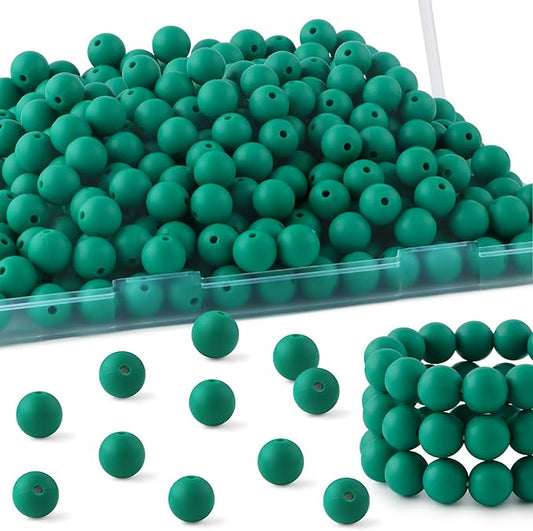 160Pcs 12mm Silicone Beads for Keychain Making Bracelet Necklace, Bulk Round Silicone Beads for Pens（Deep Green）
