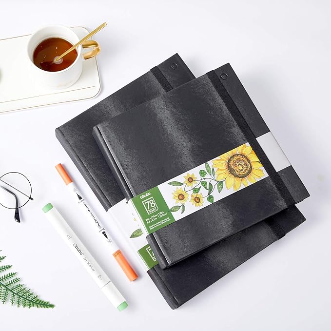 Ohuhu Sketchbook Marker Paper Pad: 2 Pack 8.3"x8.3"&8.3"x11.7" Art Sketch Book Drawing Papers Each Size Holds 78 Sheets/156 Pages 120 lb/200 gsm Hardcover Sketching Books Christmas Gift