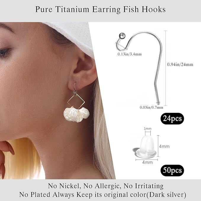 24pcs 20g pure titanium earrings hooks ball dot ear wires hypoallergenic diy earrings findings for jewelry making