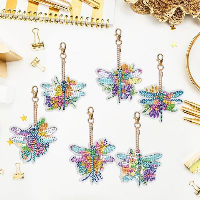 Diamond Painting Keychains Kits, Double Sided Diamond Art Keyrings for Adults, DIY Art Key Rings Ornaments Kits
