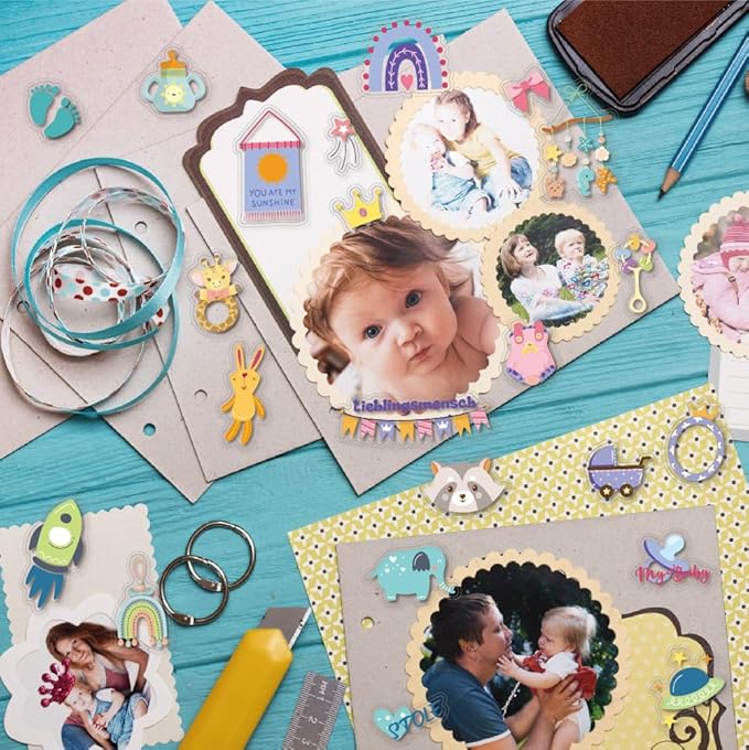 4 Sheets Baby Scrapbook Stickers – 215 Pcs Newborn Journal Stickers for Memory Book, Baby Shower, Milestone, Planner – Waterproof Baby's First Year Scrapbook Decals Supplies