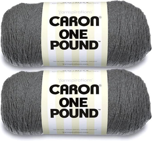 Caron One Pound Med Gray Mix Yarn - 2 Pack of 454g/16oz - Acrylic - 4 Medium (Worsted) - 812 Yards - Knitting/Crochet