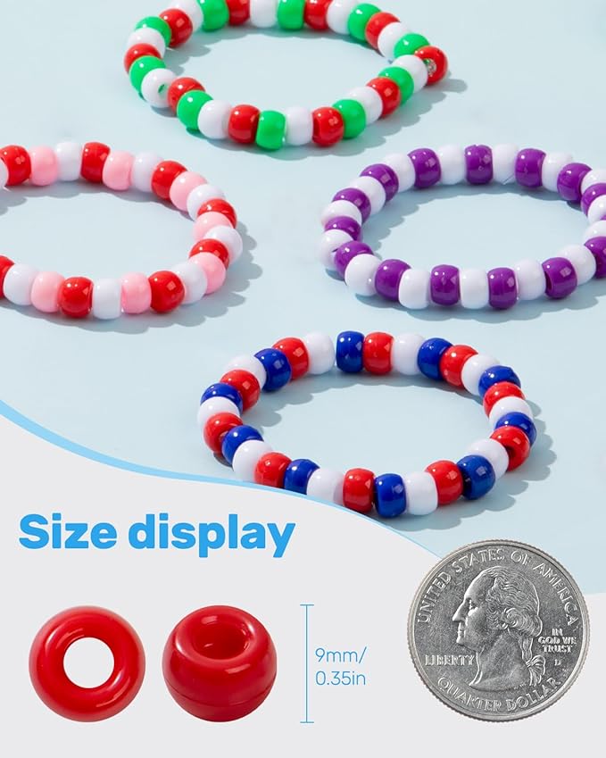 1000Pcs Christmas Pony Beads, Red and Green, White, Gold, Silver Colors, Plastic Kandi Beads for Bracelet Making, Hair Braids, Necklaces, Key Chains, Jewelry, Party