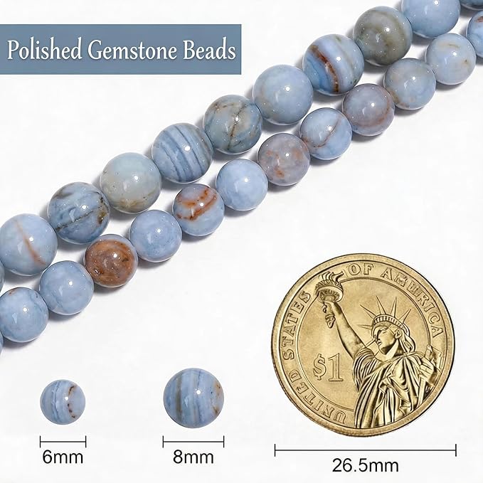 Stone Beads, 45pcs Blue Aquamarine Gemstone, 8mm Round Loose Beads for Jewelry Making, Bracelets, with Bag, String & Card