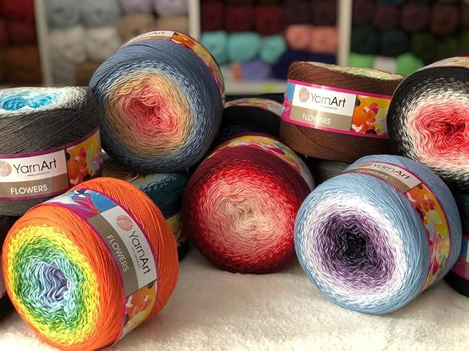 Yarn Art YarnArt Flowers Yarn 55% Cotton 45% Acrylic 250gr 1094yds Multicolor Cotton Yarn Rainbow Crochet Yarn Spring Summer - 1 Fine Sport Skein (290)