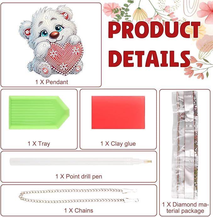 DOMROM Bear Diamond Art Hanging Kits for Adults Beginner, Special Shaped Crystal Diamond Painting Bear Pendant, DIY Diamond Art Suncatchers Animal for Home Garden Wall Decor Gift