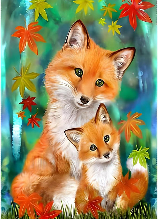 SENQAO Fox Diamond Painting Kits for Adults, Animal DIY Diamond Art Kits Full Round Drill Fox Diamond Art Kit for Kids Beginners, Crystal Picture Gem Art for Home Wall Decor 12x16In