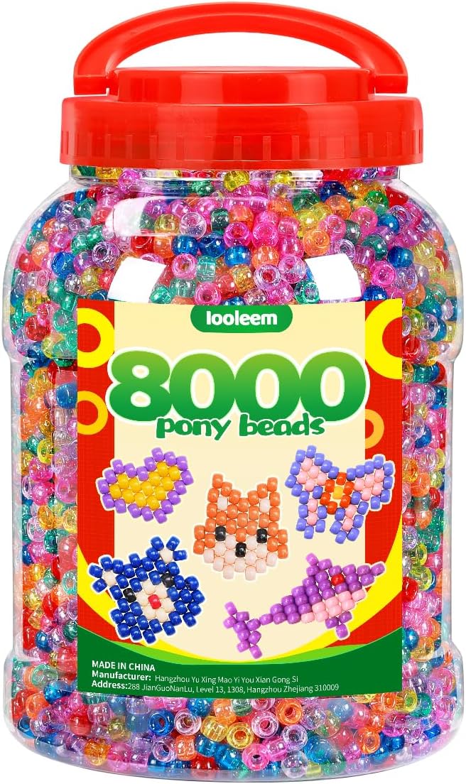 iooleem pony beads(8000pcs glitter), beading supplies, friendship bracelets making, king size