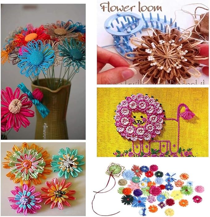 Knewmart Weaving Loom Kit, 8pcs Flower Maker Wool Knitting Ball Maker Weaving Tools Knitting Craft Weaver Loom - with Needle (Flower Maker + Pom Maker + Scissors)