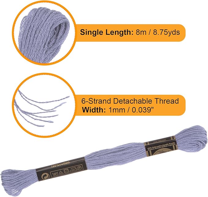 HARFINGTON 12 Skeins Embroidery Floss 8.75yds(8m) Egyptian Long-Staple Cotton Cross Stitch Thread for Sewing DIY Bracelet Yarn String and Crafts, Light Purple