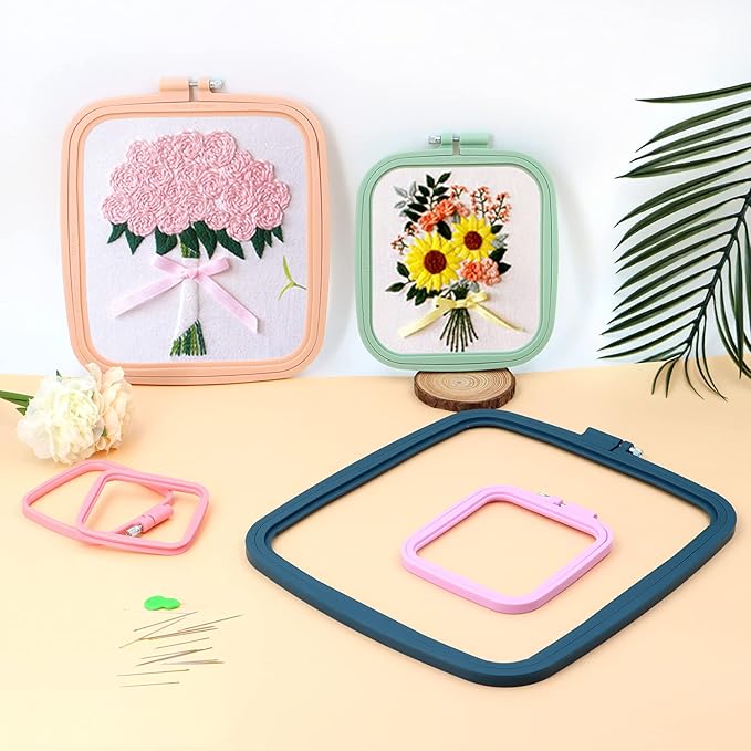 zocone 5pcs 5 size square embroidery hoops, abs plastic embroidery hoops cross stitch hoops embroidery frames for sewing, needlework, embroidery projects (size-3", 4.3", 6.5", 8.7", 11")