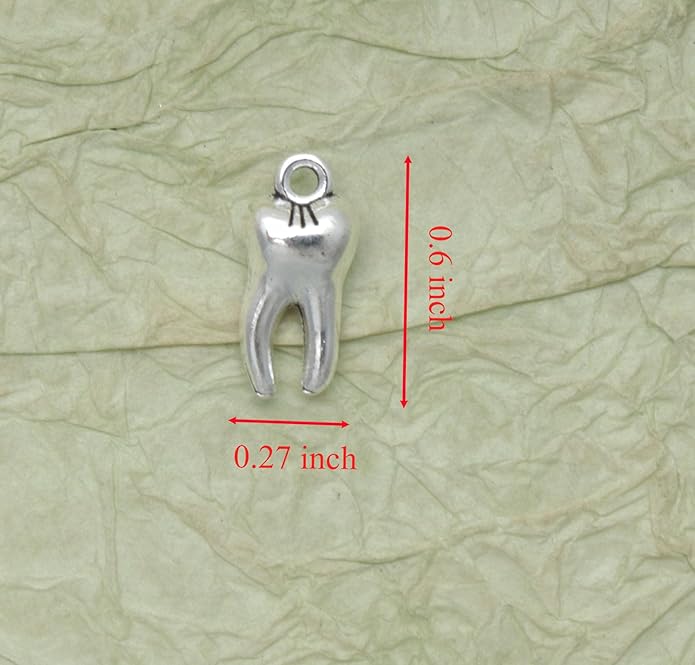 30 Pcs Teeth Charms 1.5 x 0.7 x 0.5 cm Metal Cute Small Tooth Pendants for Women DIY Jewelry Making Supplies Necklace Bracelets Findings Kit Bulk Decoration