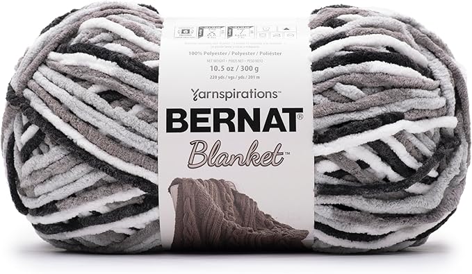 Bernat Blanket Super Bulky Acrylic Yarn - 2 Pack of 300g/10.5oz #6 Chunky Chenille Heavy Weight Yarn for Knitting and Crocheting, Amigurumi, Thick Blankets (Gray Storm, 220 Yards 2-Pack)