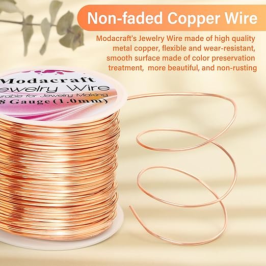 Modacraft 18 Gauge Copper Wire for Jewelry Making with 4 in 1 Plier, 65Ft/1mm Craft Beading Pure Bare Copper Wire for Jewelry Making Supplies and Crafting