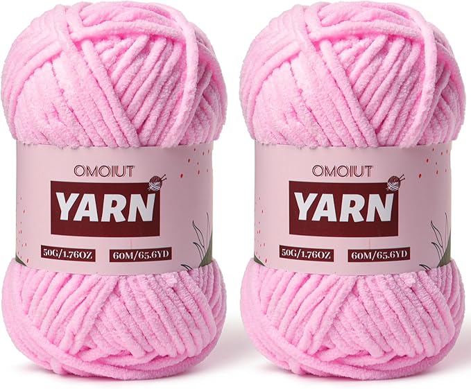 2 Packs Plush Chenille Chunky Crochet Yarn - Baby Yarn for Crocheting Soft - Velvet Yarns Knitting for Blankets Crafts - Fluffy Amigurumi Yarns 100g/131yds (2 Dark Pink)