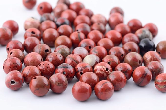 Natural Stone Beads 100pcs 8mm Round Red Jasper Genuine Real Stone Beading Loose Gemstone Hole Size 1mm DIY Charm Smooth Beads for Bracelet Necklace Earrings Jewelry Making (Red Jasper)