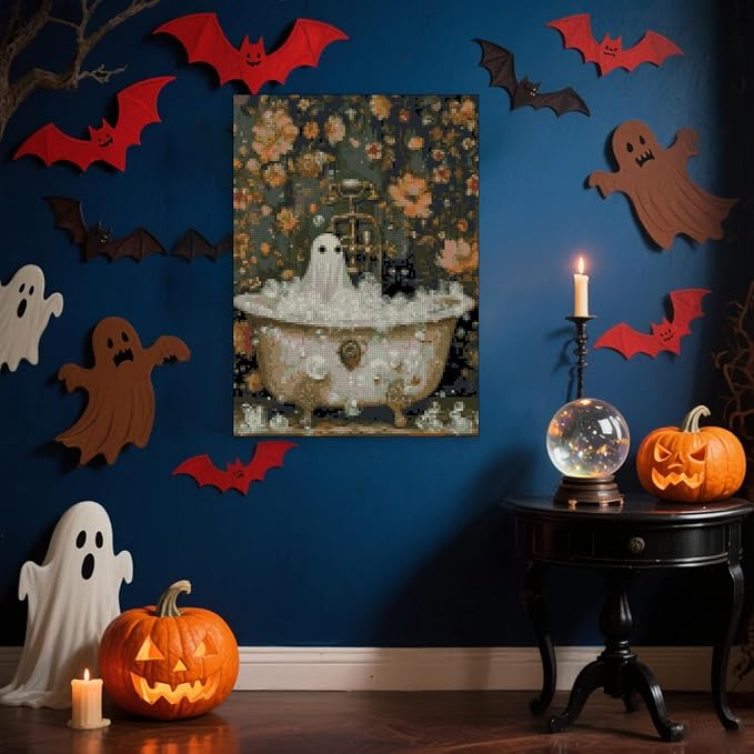 eterkosu halloween counted cross stitch kits for adults, ghost stamped cross stitch kits for beginners, needlepoint cross-stitch horror patterns embroidery kits arts and crafts for home decor