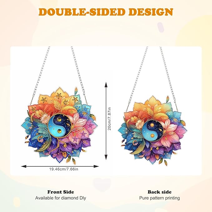 HEIBAGO Mandala Diamond Art Hanging Kits for Adults, Flower Diamond Art Suncatchers, 5D Special Shape Diamond Painting Pendant, DIY Window Ornament Gifts for Home Garden Door Wall Decor 8.3x8.3In