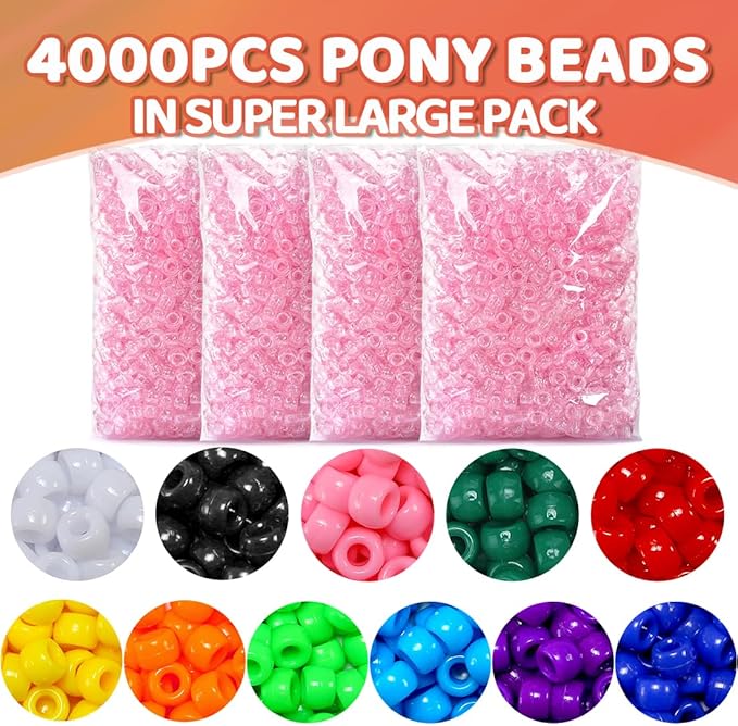 praisebank pony beads, 4000pcs pink glitter, beads for jewelry making, beads for crafts, beads for hair braids.
