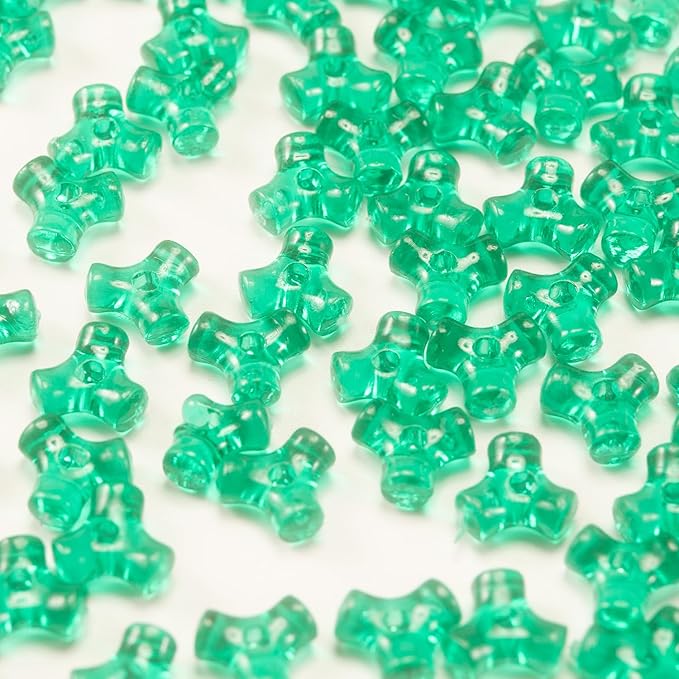 1300 Pcs Acrylic 10mm Plastic 3-Sided Kandi Tri Beads Tri-Shaped Bone Beads Bulk for Wreath Candy Cane Rainbow Holiday Tree Decorations Bead Ornament Jewelry Making Kit (Translucent Green)