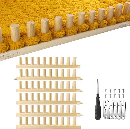 chunky blanket loom knitting looms and boards, adjustable size wooden loom for blanket, no needles required hand knitting kit for diy yarn craft, home decor, stress relief, beginner friendly (92 in)
