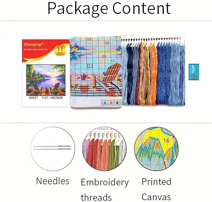 Zhenqing Leisure Time Printed Cross Stitch Kit - 11CT 38x48cm with Threads, Needle & Pattern, No Hoop Needed for Beginners (65837)