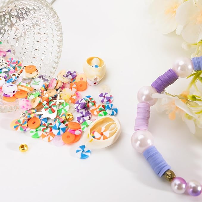 XSEINO 23000Pcs Clay Beads Bracelet Making Kit, 6Boxes 125Colors Friendship Polymer Beads and 5 Styles Letter Beads with Jewelry Making Accessories and 3 Rolls Crystal Cord for Crafts Christmas Gifts