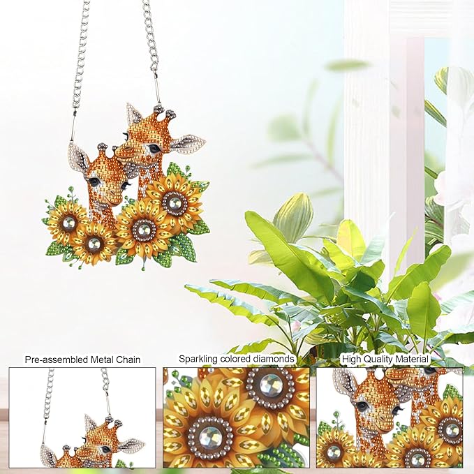 AiYuanzsh Sunflower Giraffe 5D DIY Diamond Art Painting Hanging Kits Creative Design Special Shaped Crystal Pendant Kits Home Decoration Ornament