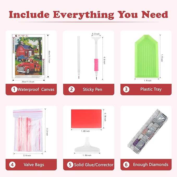 SENQAO Red Truck Diamond Painting Kits for Adults - Full Drill Diamond Dots Paintings for Beginners, Round 5D Paint with Diamonds Pictures Gem Art Painting Kits DIY Adult Crafts Kits 12x16inch