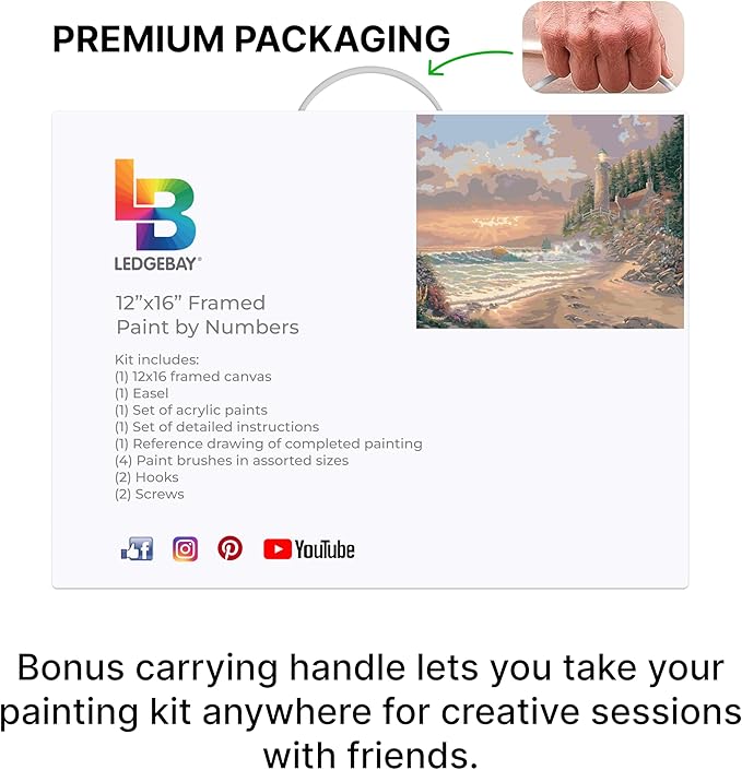 Ledgebay DIY Paint by Numbers Kit for Adults Framed Canvas: Beginner to Advanced Paint by Numbers Kit, Kits Include Acrylic Paint Set Brushes Tabletop Easel (Golden Hour 12" x 16" Framed)