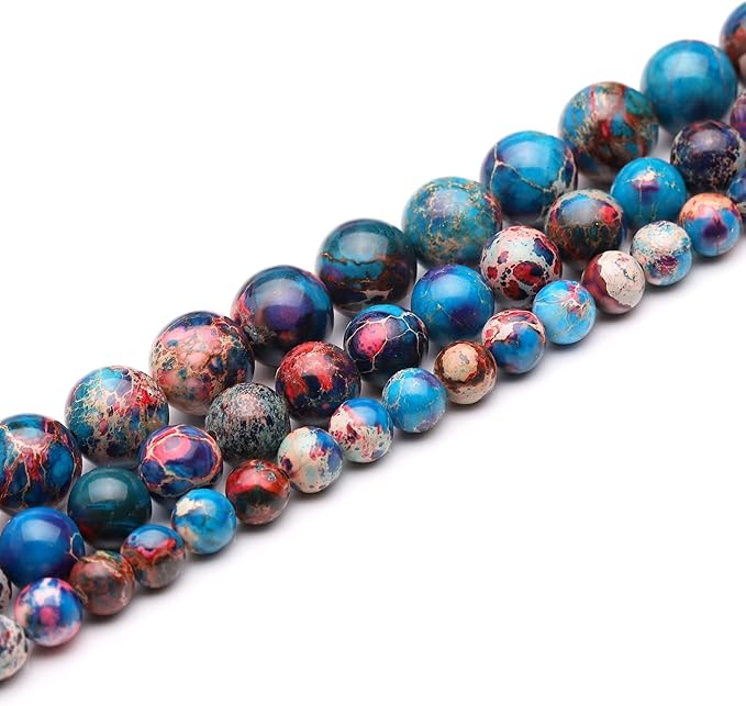 youngbling natural gemstone beads for jewelry making,6mm blue imperial jasper polished round smooth stone for bracelet necklace 15 inch(blue imperial jasper,6mm)