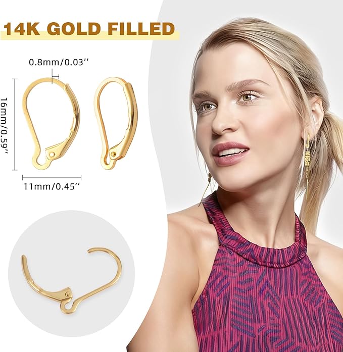yaugkh 14k gold filled leverback french ear hooks hypoallergenic tarnish resistant dangle findings for jewelry making supplies