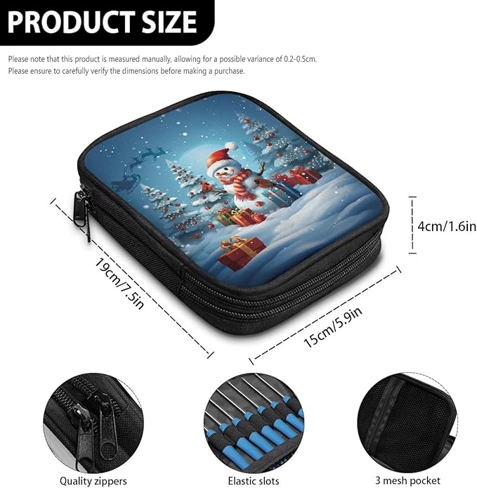 Hechitok Christmas Tree Snowman Empty Crochet Hook Case Portable Travel Crochet Storage Bag Organizer Zipper Bags with Web Pocket and Crochet Holder Slots for Crochet Knitting Accessories