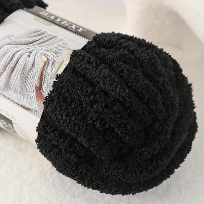 Chunky Chenille Yarn for Hand Knitting 8 Jumbo Pack Jumbo Chunky Yarn for Hand Soft Blanket Knitting, Bulky Thick Fluffy Yarn for Crocheting (Black)