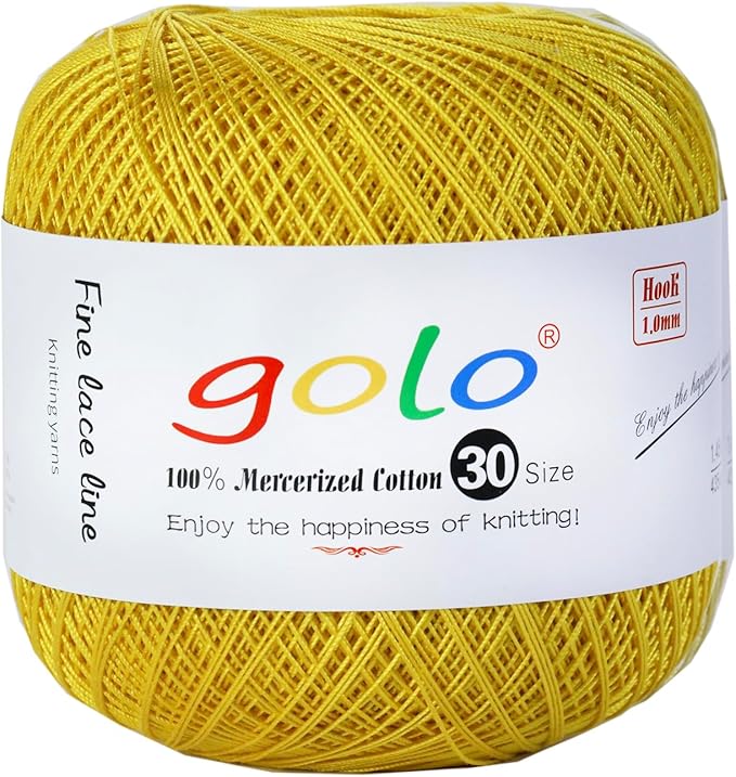 golo Crochet Thread Size 30 Yarn for Hand Kniting Yarn for DIY Tatting Bright Yellow 273