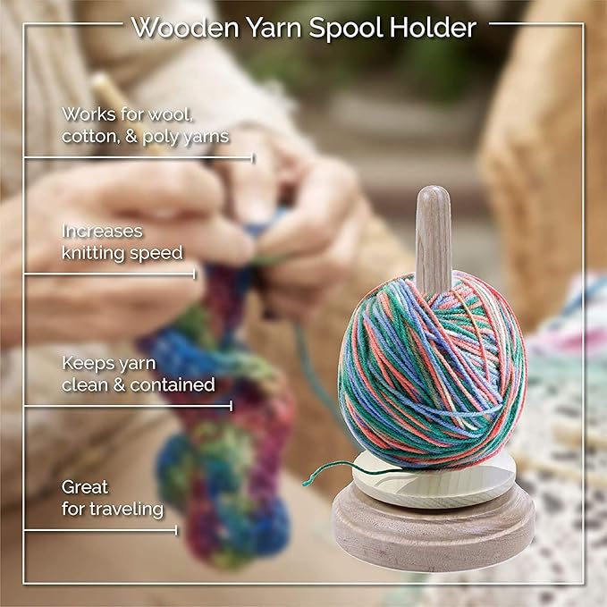 AnNafi® Wood Yarn Holder for Crocheting & Knitting Twirling Mechanism | Classic Wooden Spinner & Thread Holder | Knitting Embroidery Tools | Craft & Sewing Supplies | Yarn Organising Tool for Granny
