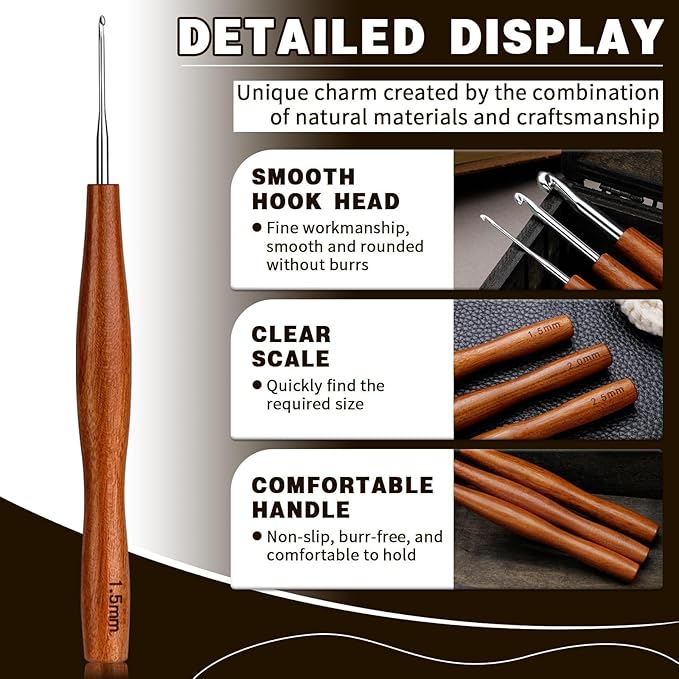 Nitlak 5 Pcs Crochet Hooks Set, 5 Size Crochet Hooks, Aluminum Ergonomic Crochet Hook with Wooden Handle for Arthritic Hands Knitting Sweaters, Blankets(1.5mm/2.5cm/3.5mm/4.5mm/5.5mm)