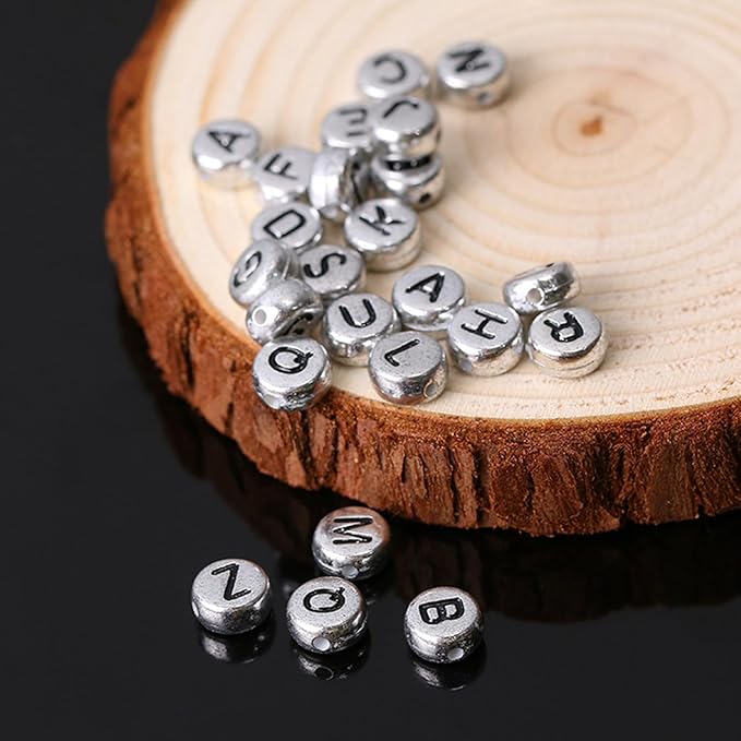 1000pcs Silver Letter Beads 7x4mm for Jewelry Making Bracelet Hair Braids Crafts