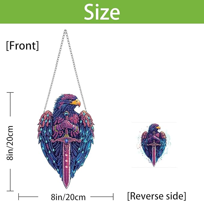 Wergund 5D DIY Eagle Diamond Art Hanging Kits, Hanging Diamond Art Bird, Acrylic Special Shaped Rhinestone, Window Hanging Pendants for Home Wall Garden Front Door Outdoor Decor Gift(Eagle)